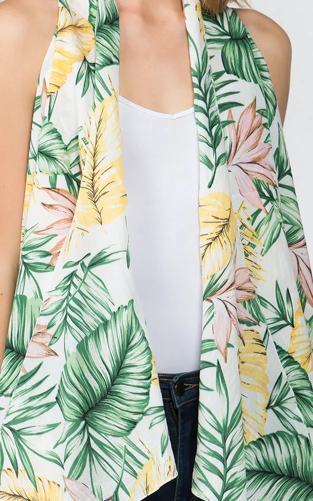 VP9731 Leaves Printed Scarf Long Vest