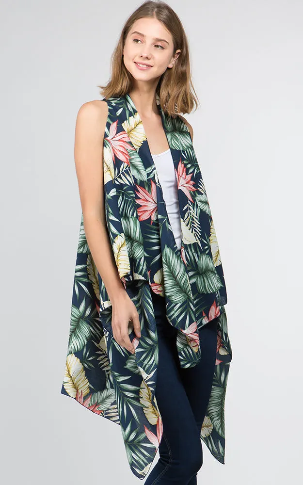 VP9731 Leaves Printed Scarf Long Vest