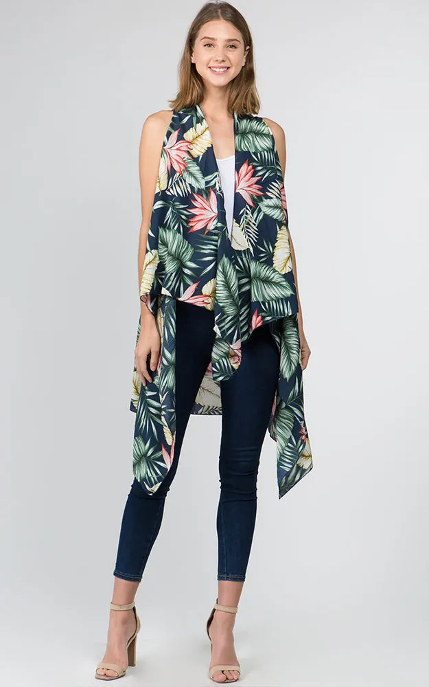 VP9731 Leaves Printed Scarf Long Vest