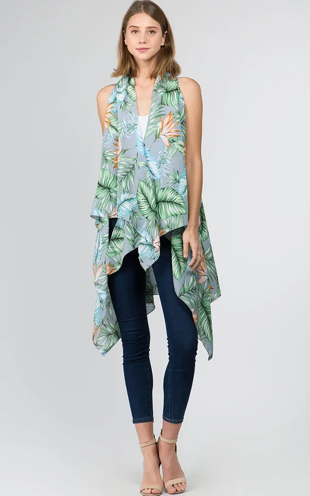 VP9731 Leaves Printed Scarf Long Vest