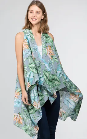 VP9731 Leaves Printed Scarf Long Vest