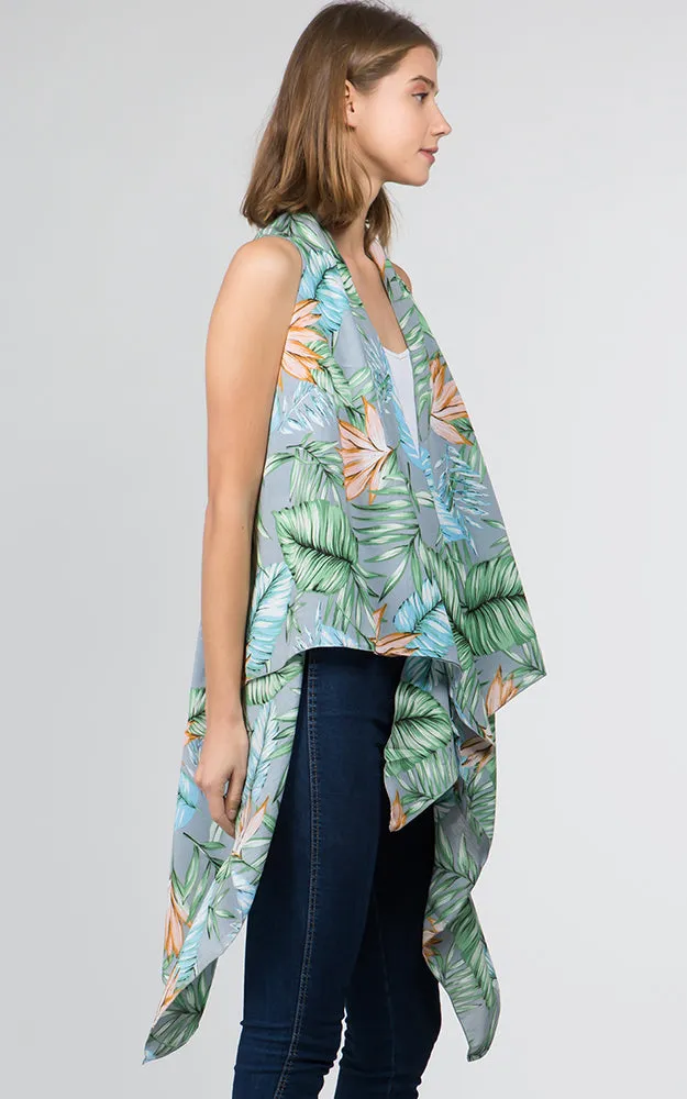 VP9731 Leaves Printed Scarf Long Vest