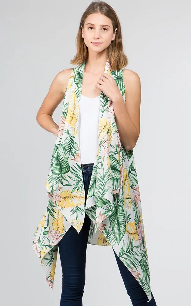 VP9731 Leaves Printed Scarf Long Vest