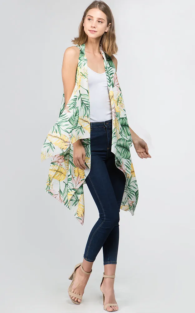 VP9731 Leaves Printed Scarf Long Vest