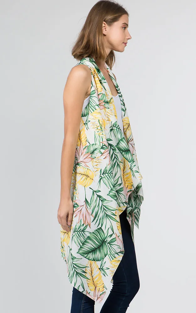 VP9731 Leaves Printed Scarf Long Vest