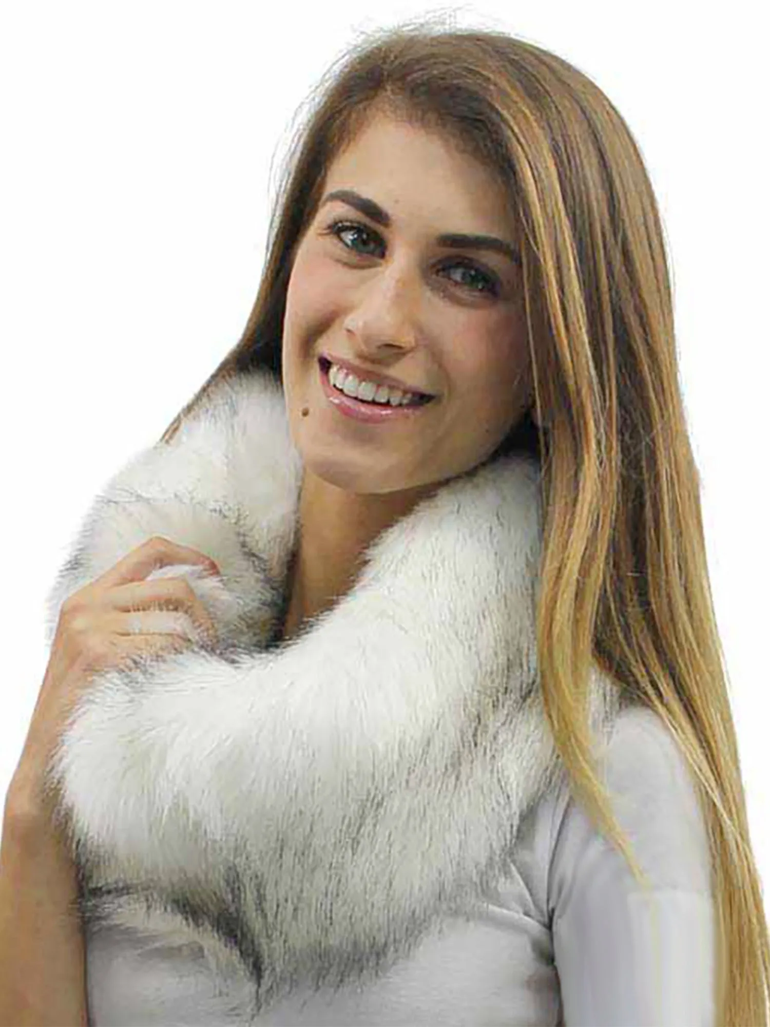 Winter White Plush Faux Fur Neck Warmer Infinity Scarf