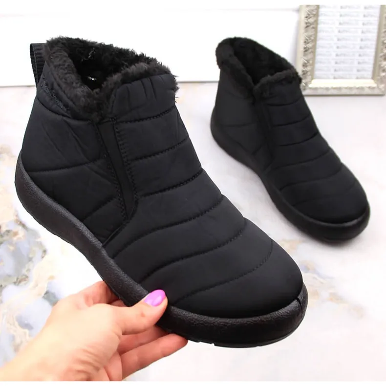 Women's waterproof slip-on snow boots with elastic bands black News 3193