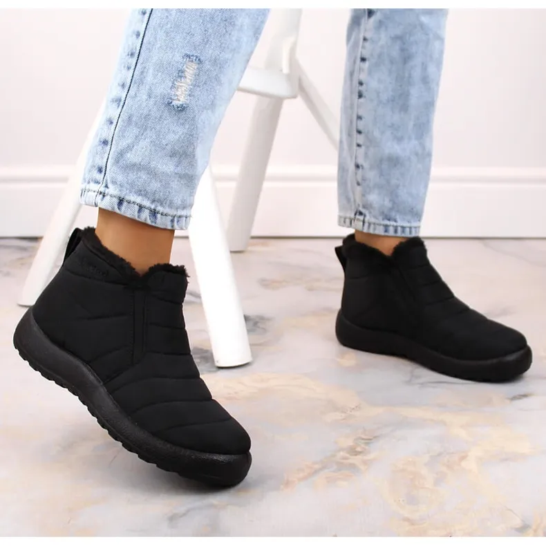 Women's waterproof slip-on snow boots with elastic bands black News 3193