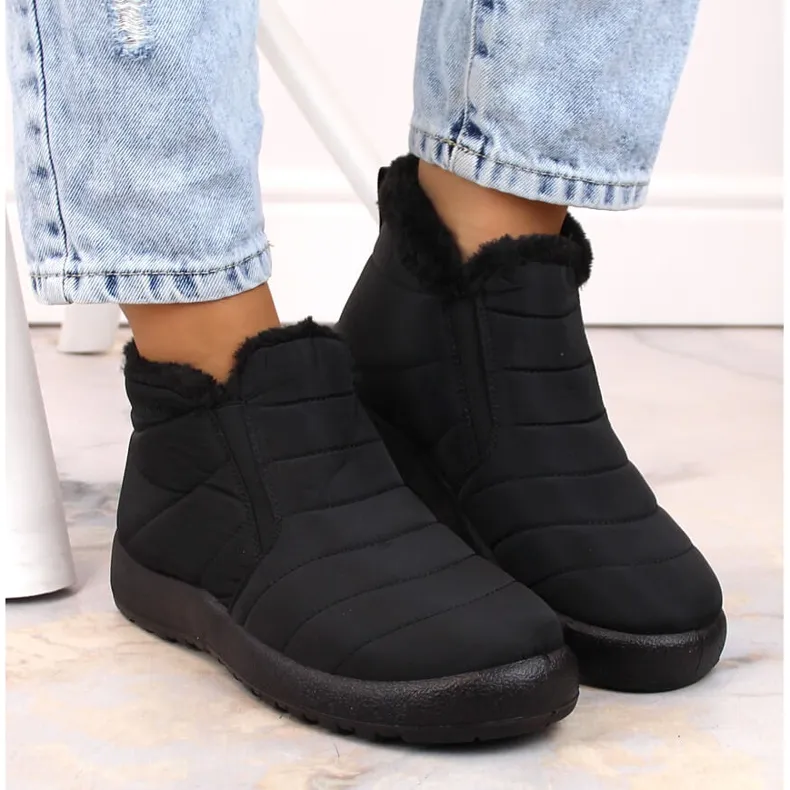 Women's waterproof slip-on snow boots with elastic bands black News 3193