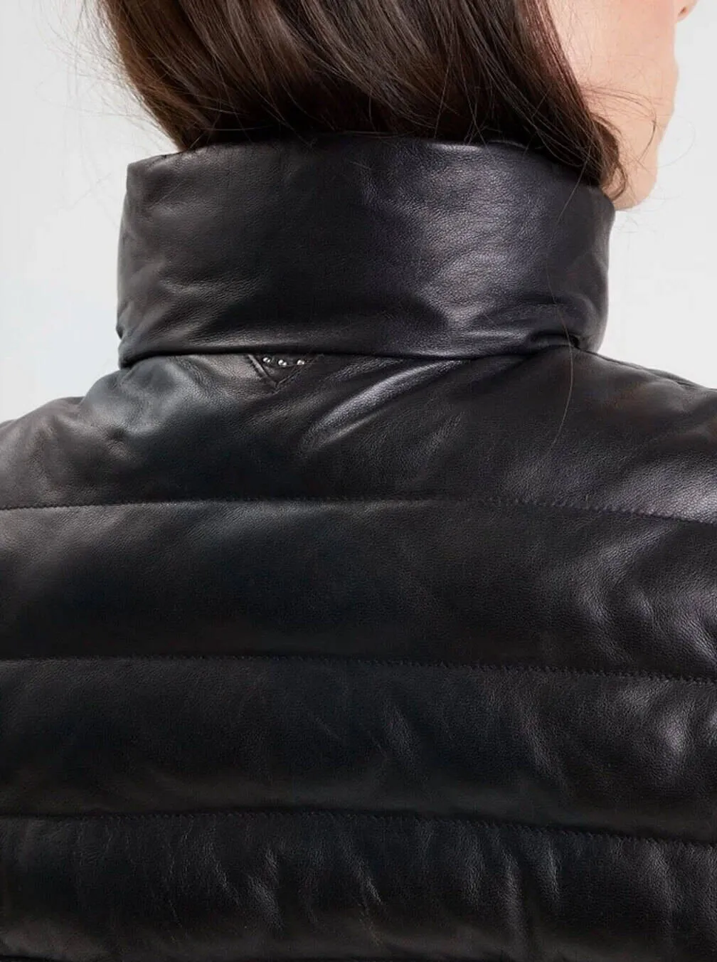 Women's black leather down jacket 102034