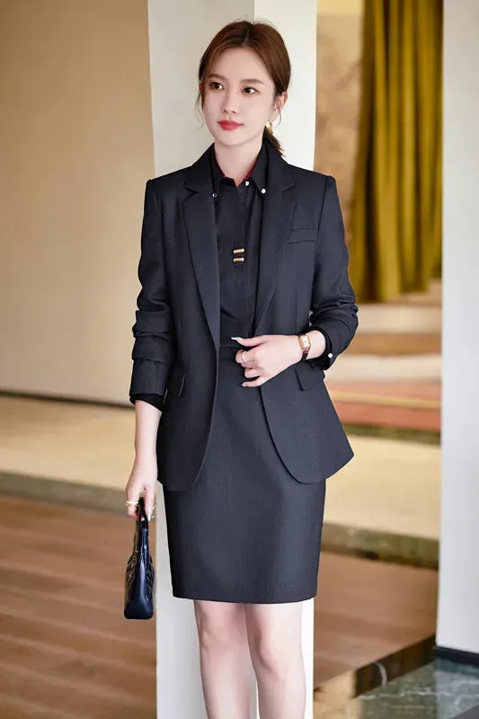 Women's Formal Slim Fit Single Button Blazer Pants Skirt Two Piece Set