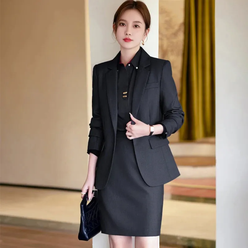 Women's Formal Slim Fit Single Button Blazer Pants Skirt Two Piece Set