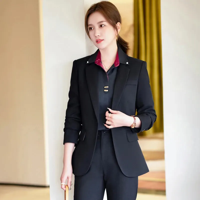 Women's Formal Slim Fit Single Button Blazer Pants Skirt Two Piece Set