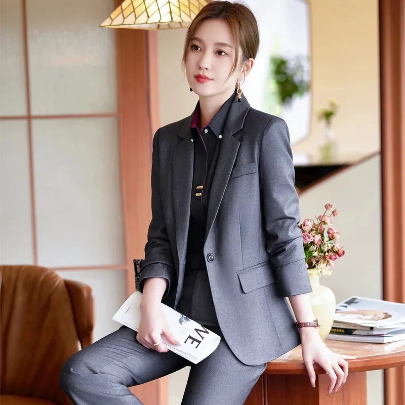 Women's Formal Slim Fit Single Button Blazer Pants Skirt Two Piece Set