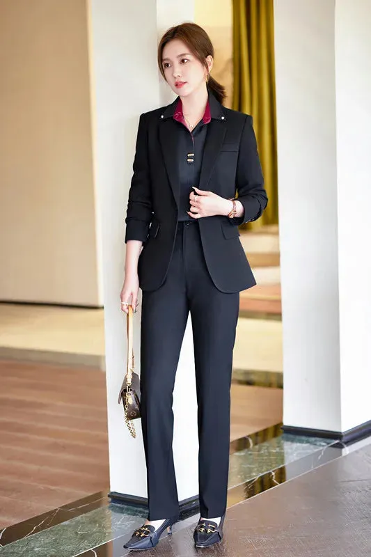 Women's Formal Slim Fit Single Button Blazer Pants Skirt Two Piece Set