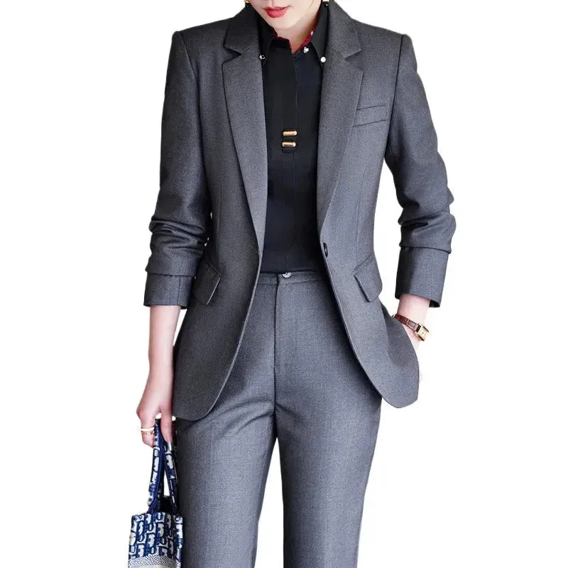 Women's Formal Slim Fit Single Button Blazer Pants Skirt Two Piece Set