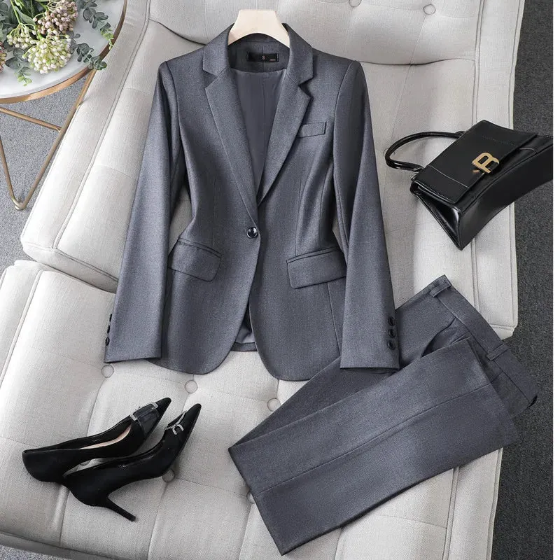 Women's Formal Slim Fit Single Button Blazer Pants Skirt Two Piece Set