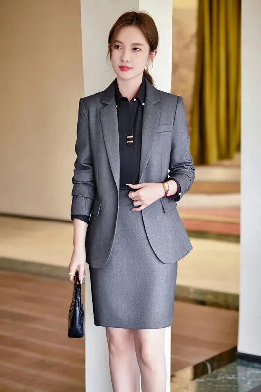 Women's Formal Slim Fit Single Button Blazer Pants Skirt Two Piece Set