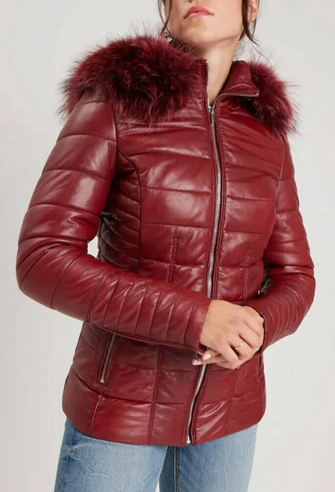 Women's red hooded down jacket \101292\