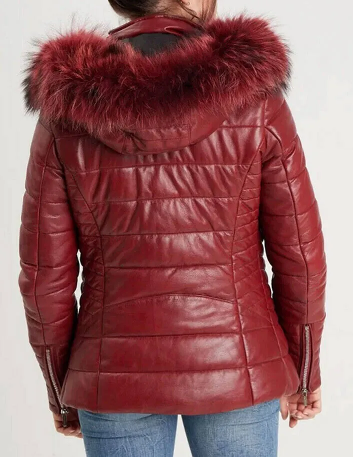 Women's red hooded down jacket \101292\