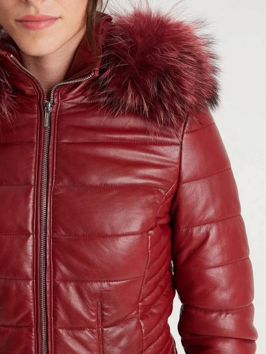 Women's red hooded down jacket \101292\