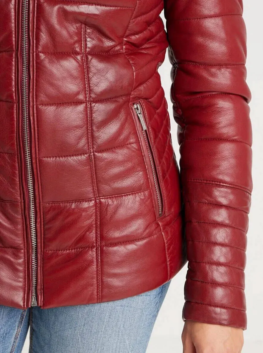 Women's red hooded down jacket \101292\