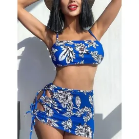 Women's Sexy Brazilian Style Floral Printed Three Piece Bikini Swimsuit