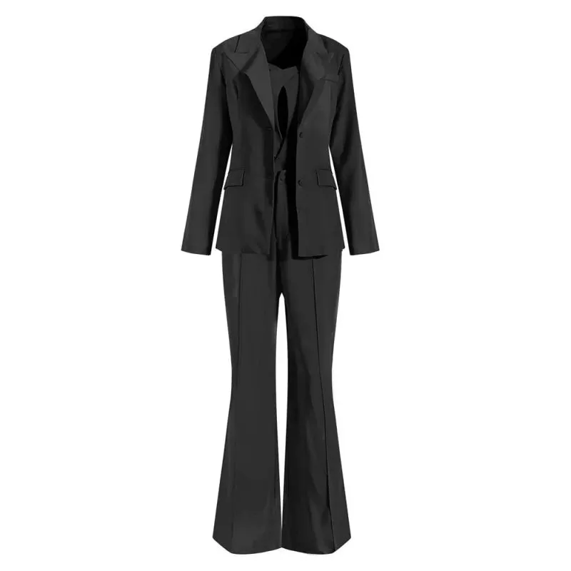 Women's Sexy long Sleeve Hollow Out Camis Blazer Pants Three-Piece Suit