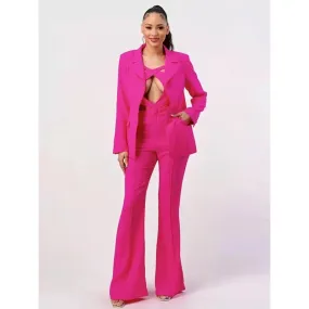 Women's Sexy long Sleeve Hollow Out Camis Blazer Pants Three-Piece Suit