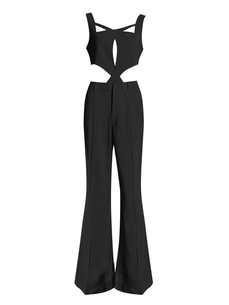 Women's Sexy long Sleeve Hollow Out Camis Blazer Pants Three-Piece Suit