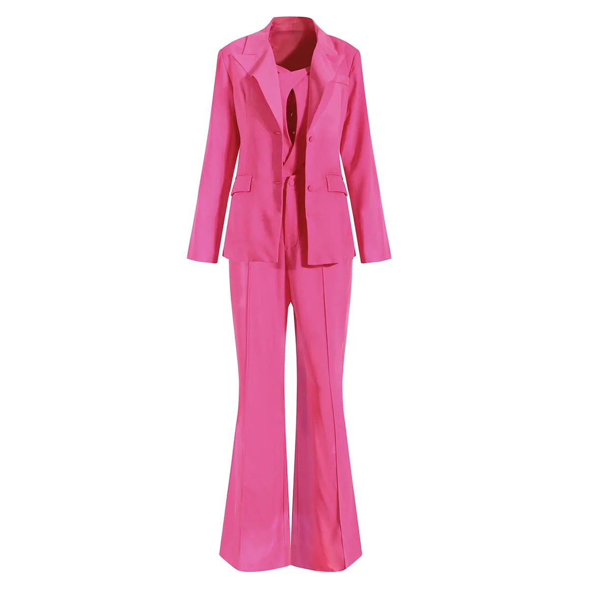 Women's Sexy long Sleeve Hollow Out Camis Blazer Pants Three-Piece Suit